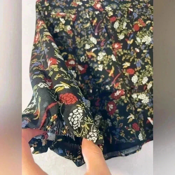 Madewell Finch Floral Ruffle Shirt Birds Black Chiffon Long Sleeve Blouse Top S - Picture 9 of 10